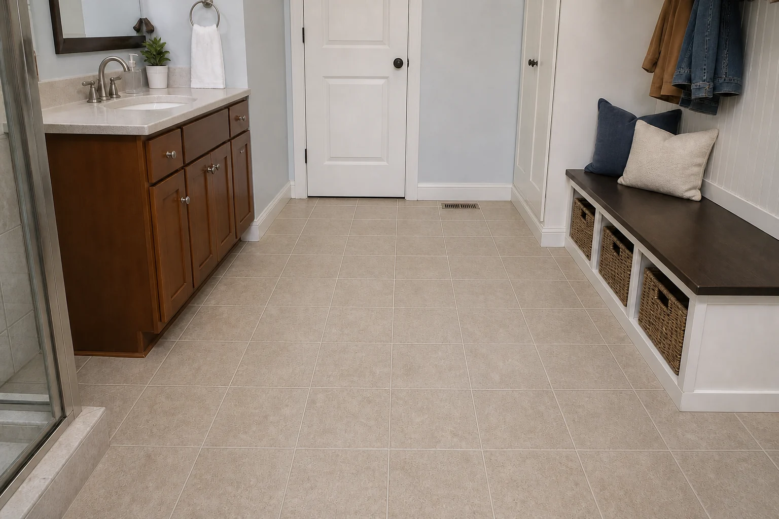 The same illustrative tile & grout cleaning scene after cleaning