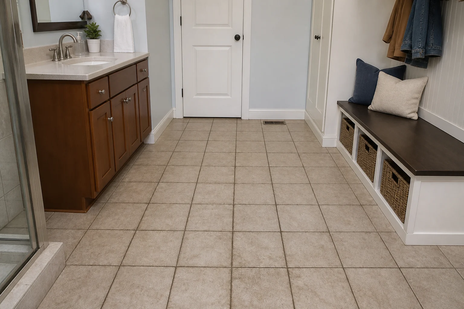 Illustrative tile & grout cleaning scene before cleaning
