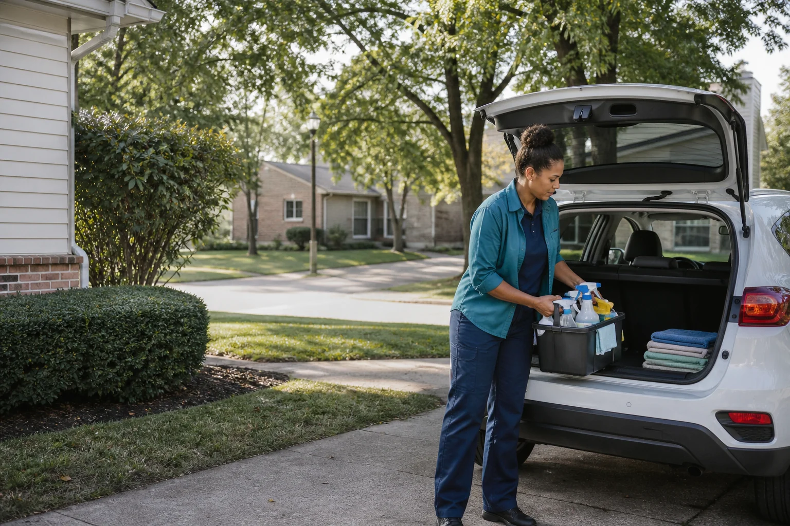 A local cleaning-business owner reviewing a service checklist