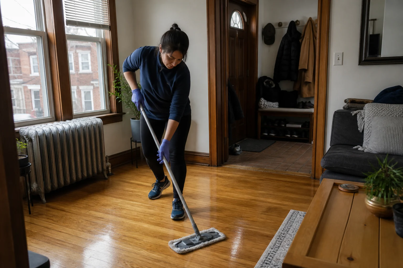 Residential cleaning scene grounded in Chicago property styles