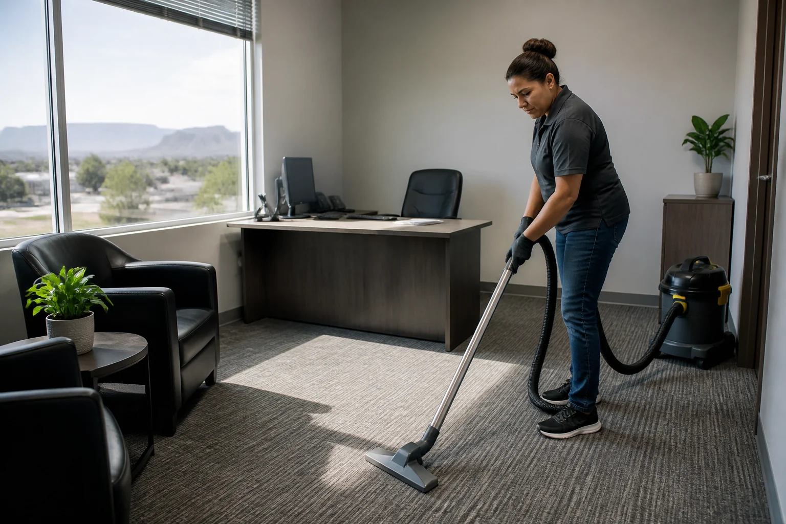 Workplace cleaning setting representative of Grand Junction