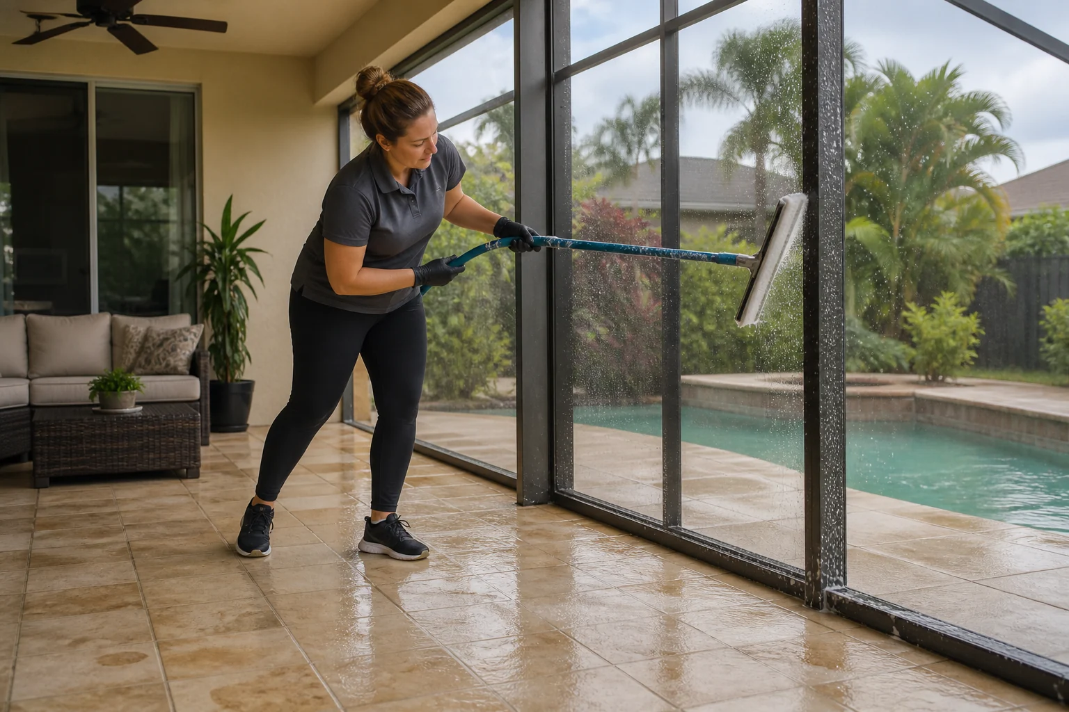 Residential cleaning scene grounded in Orlando property styles