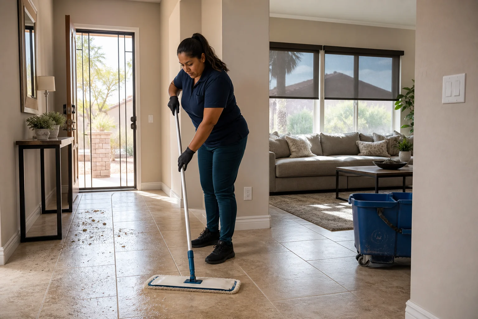 Residential cleaning scene grounded in Phoenix property styles