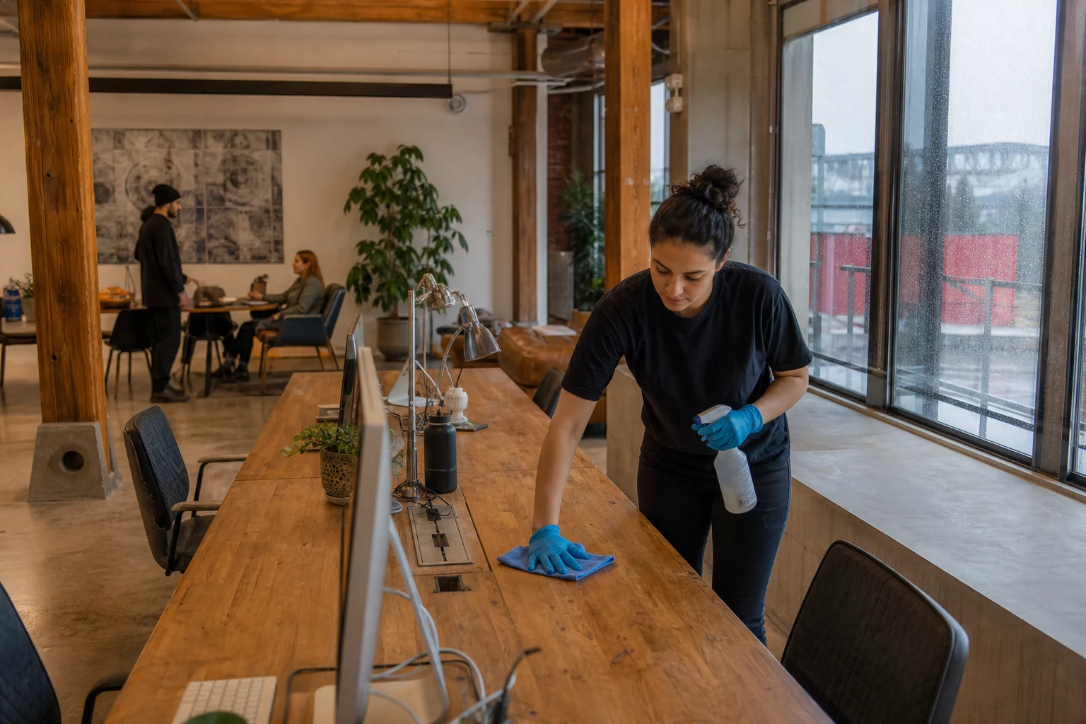 Workplace cleaning setting representative of Portland